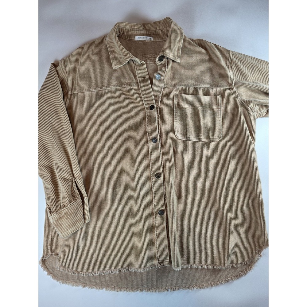 12th Tribe Corduroy Jacket Size Medium Oversized Raw‎ Hem Button Up 100% Cotton